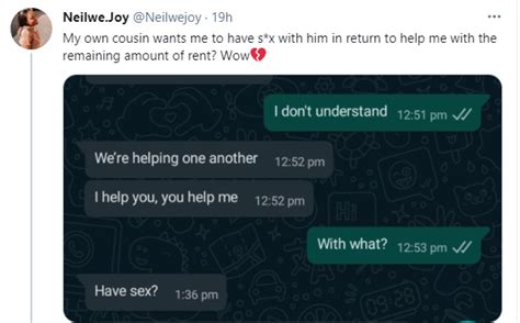 Lady Shares Chat With Her Cousin Who Wants To Have S3x With Her Before