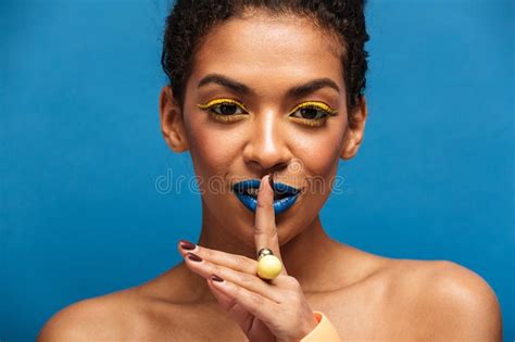 Closeup Beauty Portrait Of Half Naked African Woman With Fashion Stock