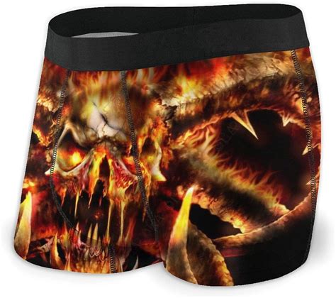 Mens Underwear Boxer Briefs Skull On Fire Soft Shorts Underpants
