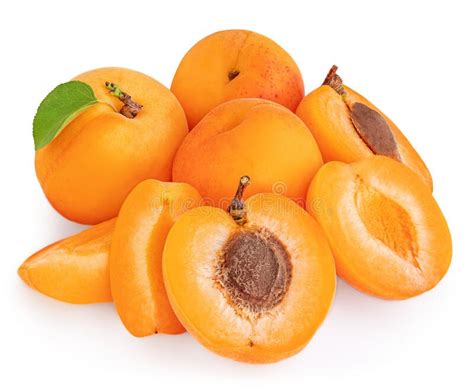 Isolated Apricots Pile Of Fresh Apricot Fruits With A Green Leaves On