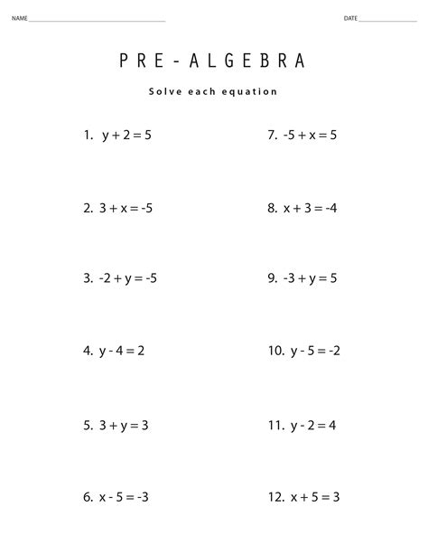 Simple Algebra Worksheets