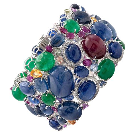 Tutti Frutti Bracelet With Cabochon Emeralds Sapphires Rubies And