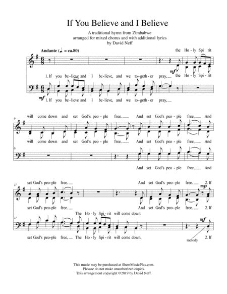 If You Believe And I Believe Free Music Sheet