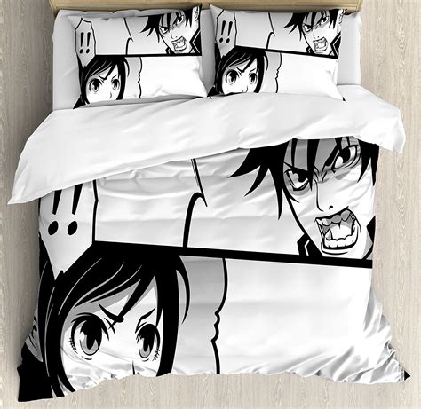 Anime Duvet Cover Set Japanese Comics Strip With Boy And
