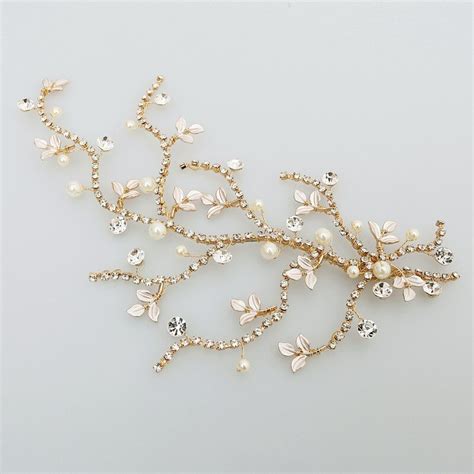 jonnafe gold rhinestone wedding hair vine piece hand wired bridal pearls hair accessories comb