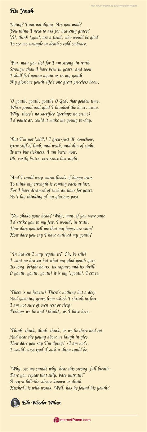 His Youth Poem By Ella Wheeler Wilcox