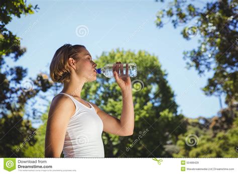 Fit Woman Drinking Water In Park Stock Image Image Of Sunny