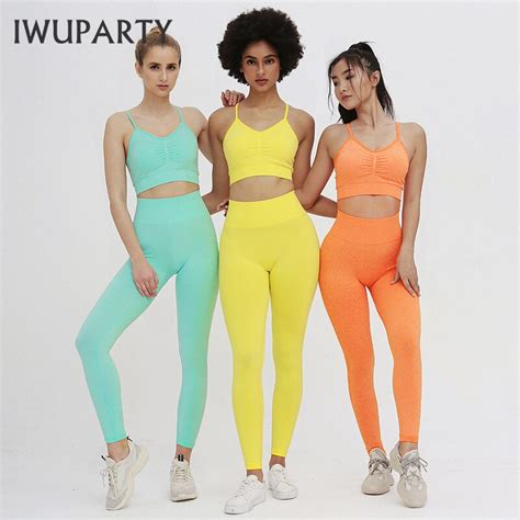 iwuparty 2 piece sports sets bra leggings jogging women gym set clothes seamless workout sexy