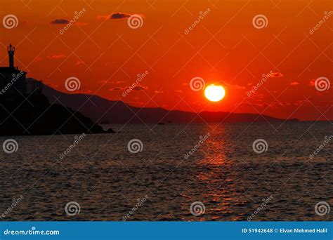 Sunset On The Aegean Sea Stock Photo Image Of Color 51942648