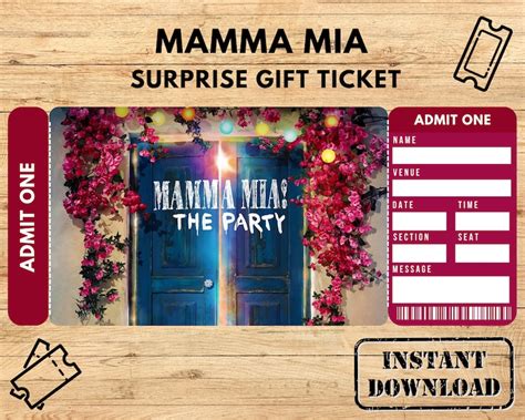Mamma Mia The Musical Mamma Mia Ticket Printable Broadway Etsy Uk