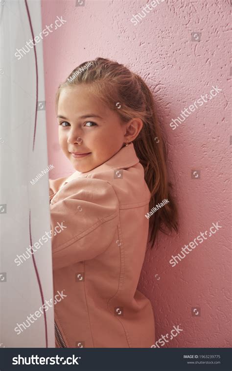 Cute Smiling Little Girl Standing Home Stock Photo 1963239775