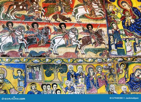 Ancient Orthodox Church Interior Painted Walls In Gondar Ethiopia