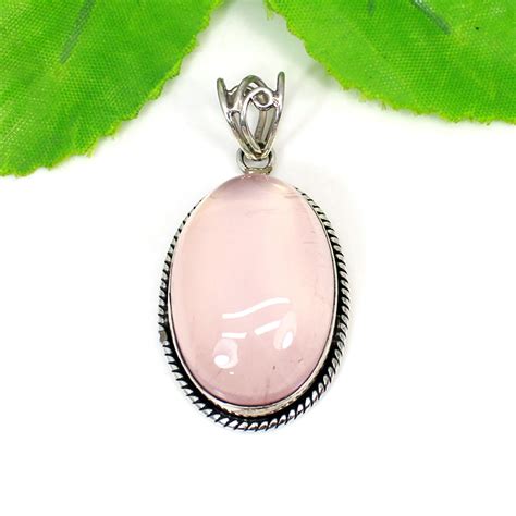 925 Sterling Silver Rose Quartz Oval Pendant Jewelry Etsy