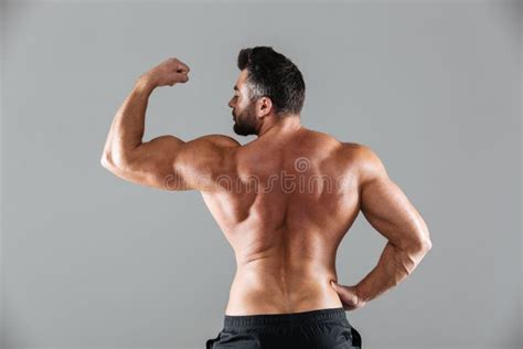Back View Portrait Of A Muscular Shirtless Male Bodybuilder Stock Image