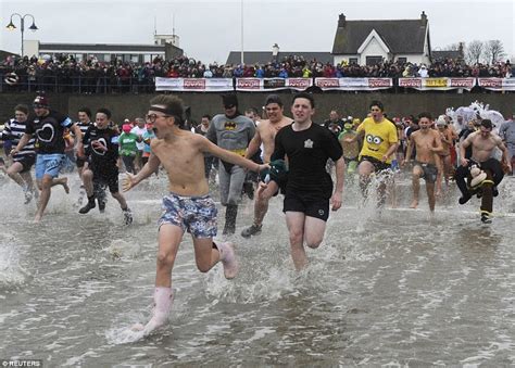 British Swimmers Brave The Cold Sea For New Years Day Swims Daily Mail Online