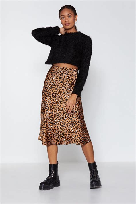 Leopard Slinky High Waisted Midi Skirt Leopard Print Skirt Skirts