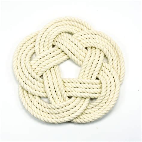 Nautical Sailor Knot Trivet Natural Cotton Rope Small Mystic Knotwork