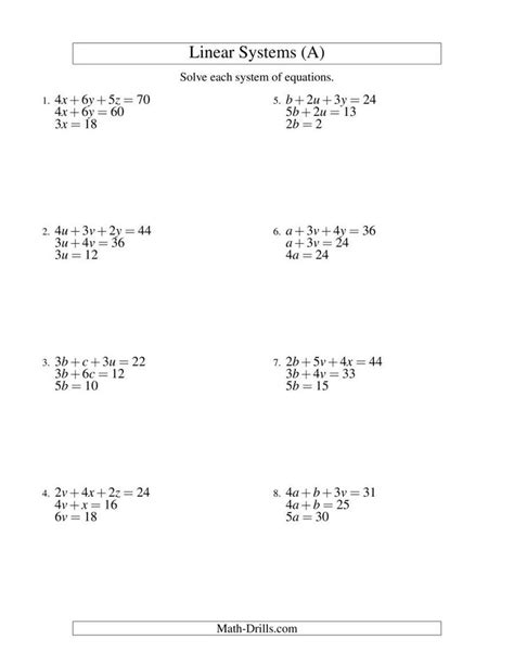 Which ordered pairs are in the solution set of the system of linear inequalities? The Systems of Linear Equations -- Three Variables -- Easy (A) Math Worksheet from t… | Graphing ...