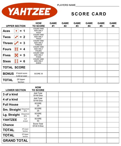 Printable Yahtzee Score Card / Printable Yahtzee Score Card Large Print Printable Yahtzee Score 