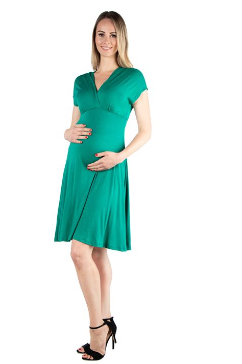 24seven Comfort Apparel Short Sleeve Knee Length Maternity Empire Waist Dress
