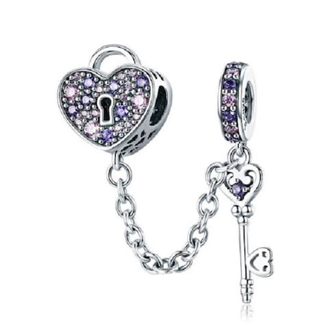 Key Of Heart Lock Crystal CZ Beads Charm Sterling Etsy
