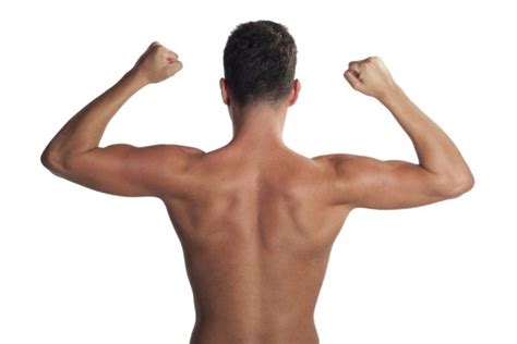 Shirtless Teenage Boy Flexing His Back Muscles — Stock Photo