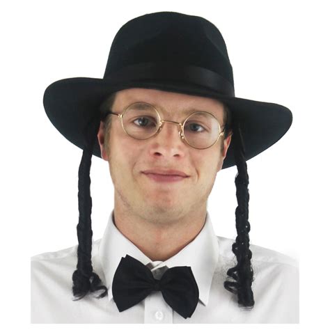 Black Fedora With Curly Sideburns Jewish Rabbi Adult Fancy Dress