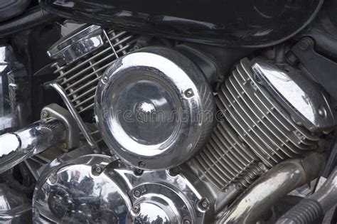 Shiny Chrome Plated Powerful V Shaped Motorcycle Engine Stock Photo Image Of Vehicle Speed