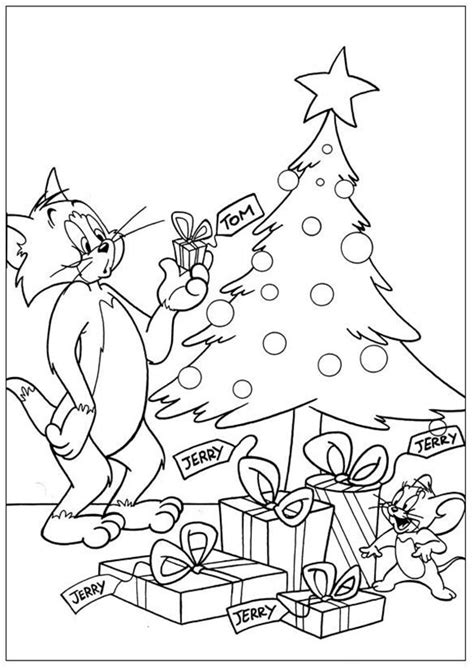 Tom y Jerry en el árbol de navidad | Dibujos para colorear