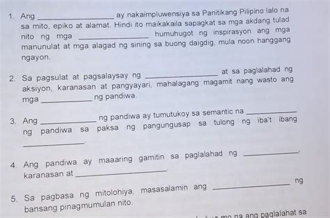 Gawain Pagpupuno Sa Patlang Panuto Punan Ang Patlang Ng Salita Mga Salitang Bubuo Sa Diwa Ng