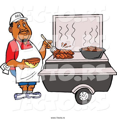 Vector Of A Black Male Chef Brushing Bbq Sauce Over Meat On A Grill By