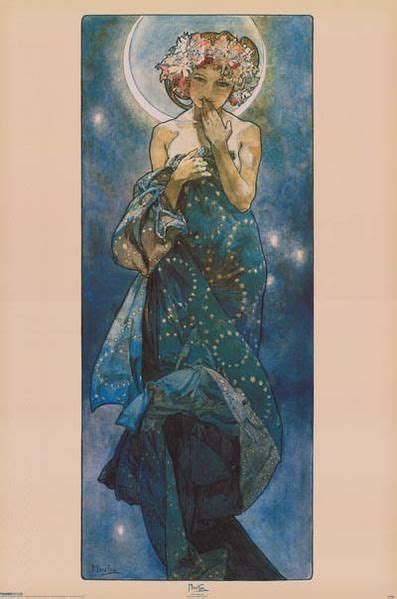 Alphonse Mucha Luna The Moon Poster 24x36 Art Nouveau Illustration