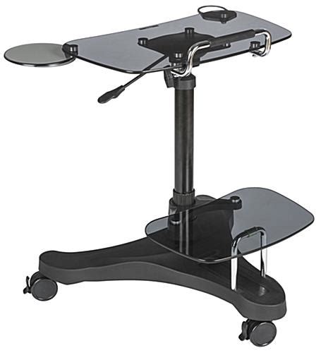 Sit To Stand Rolling Workstation Smoke Colored Glass Shelving