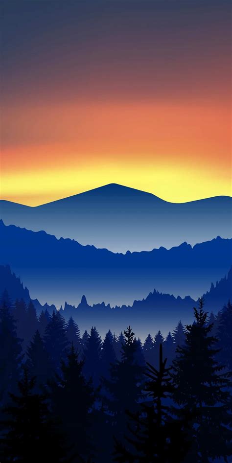 Minimal Mountains Forest Nature Iphone Wallpaper Landscape Wallpaper