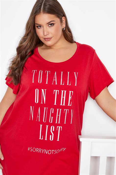 Plus Size Red Naughty List Slogan Nightdress Yours Clothing