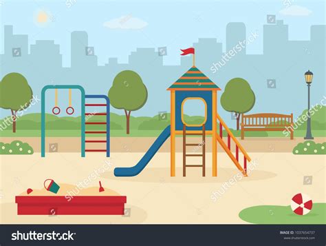 Childrens Playground In The City Park With Toys A Slide A Sandpit