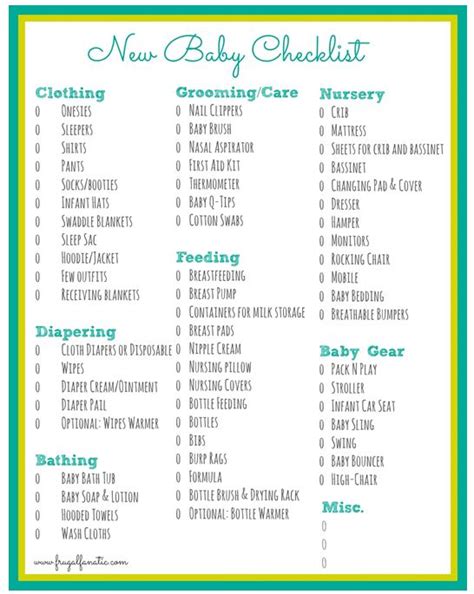 Baby Checklist Free Printable