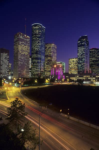 Stock Photo Of The Downtown Houston Skyline At Night