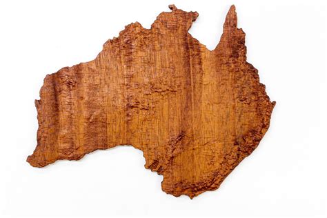 Topographic Map Of Australia Carved In Wood Robinson Projection
