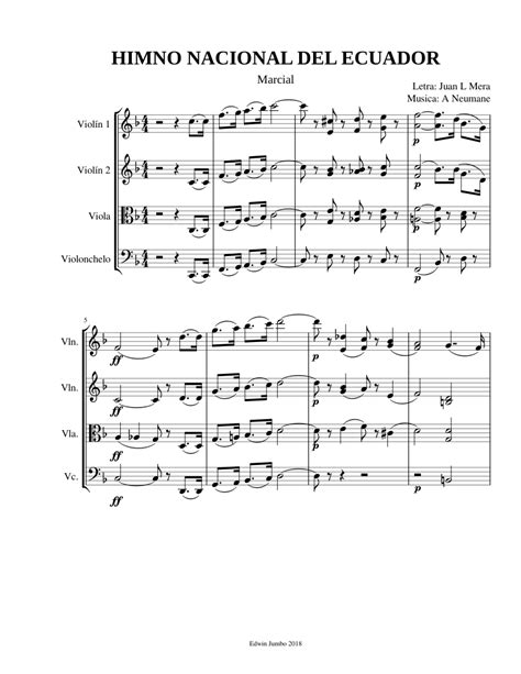 Himno Nacional Del Ecuador Sheet Music For Violin Cello Viola String