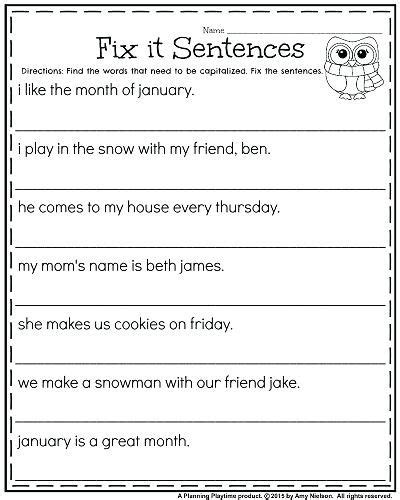 Correct The Sentence Worksheet First Grade Worksheets Fix It Sentences