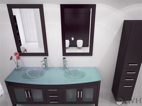 Glass bathroom vanities is gaining new stylish look to your bathroom. JWH Living :: 63" Grand Regent Double Sink Vanity - Glass Top