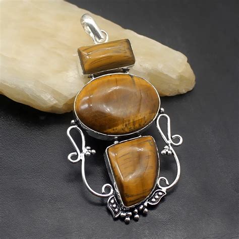 Glorious Natural Gold Tigers Eye Sterling Silver Necklace Pendant