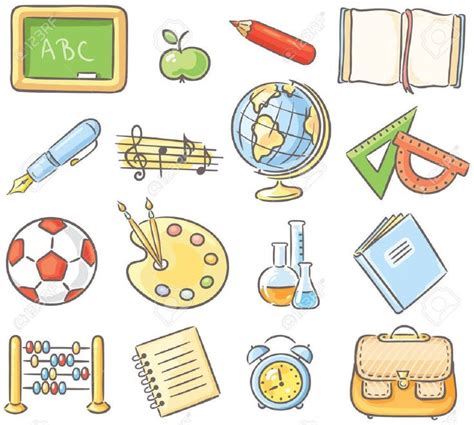 Set Of 16 School Thing Representing Different School Subjects
