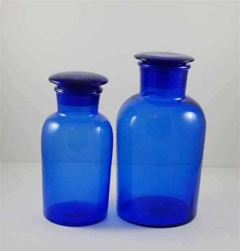 Vintage Cobalt Blue Apothecary Jars Set Of Two