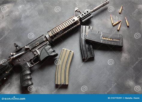 Assault Rifle M4a1 With Ammunition Bullets Stock Image Image Of Boots