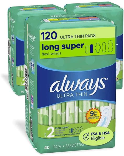 Always Ultra Thin Size 2 Super Pads Without Wings Unscented 40 Count