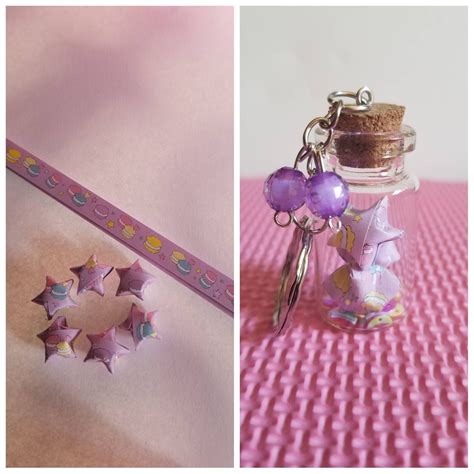 Origami Lucky Stars In A Bottle Keychain Mini Glass Bottle Etsy