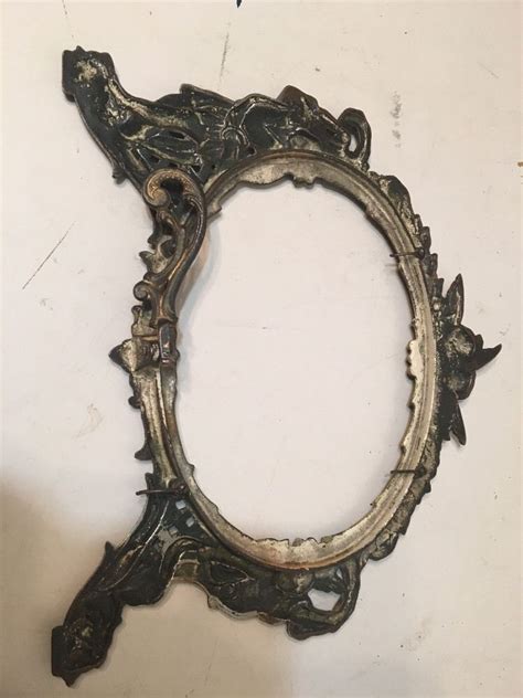 Antique Cast Iron Art Nouveau Mirror Picture Frame With Cherubs • 47