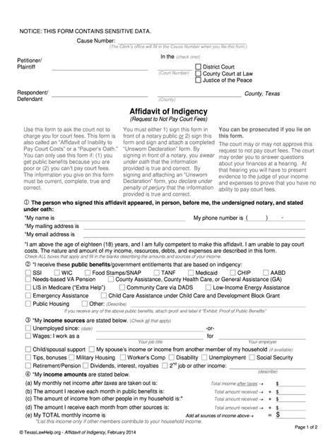 Tx Affidavit Of Indigency 2014 2021 Complete Legal Document Online